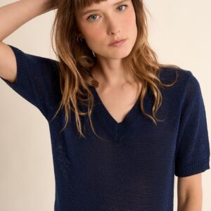 Pull en maille manches courtes Navy Blue "MOLLY BRACKEN"