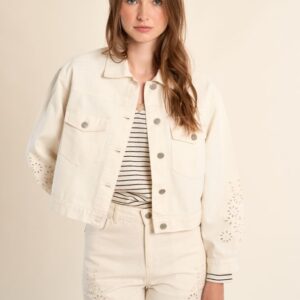 Veste denim, détails broderie anglaise "Molly Bracken"