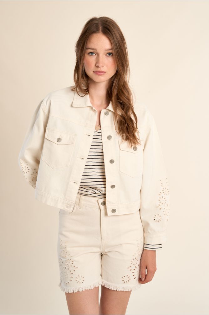 Veste denim, détails broderie anglaise "Molly Bracken"